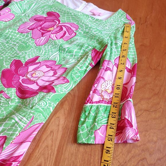 Lilly Pulitzer Dress Size 2 Green Pink Koi Fish Lotus Blossom Flower Shift - Picture 11 of 11
